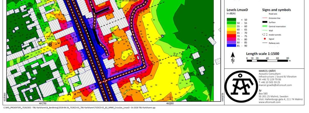 Omgivande verksamhetsbuller, industribuller och buller från järnvägen har ej inkluderats i denna utredning. Marcel Gräfe Akustikkonsult M: +46 72 229 79 06 T: +46 10 505 59 25 marcel.graefe@afconsult.