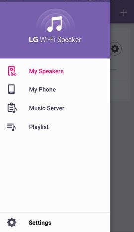 15 Användning Inställningar för appen LG Wi- Fi Speaker Välj [Settings] på sidomenyn. [Chromecast] Meny 3 Användning Appens inställningar för LG Wi-Fi Speaker visas.