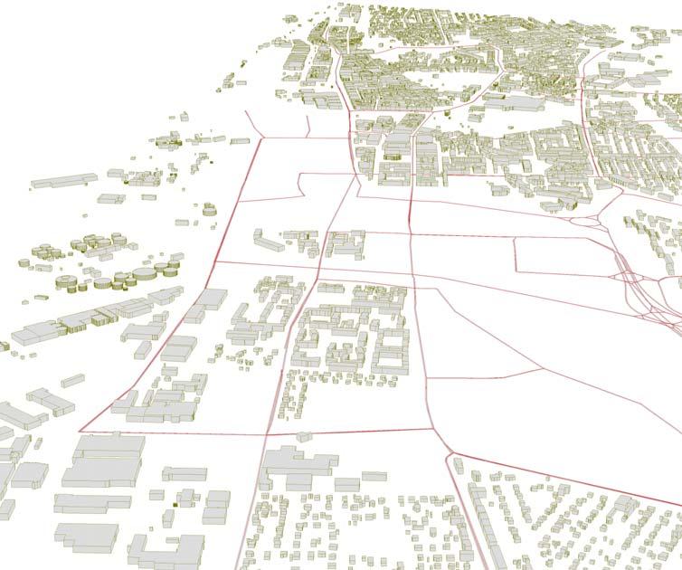 Figur 3 Vy över bebyggelse och vägar i etapp 1, hamnleden norra 1.