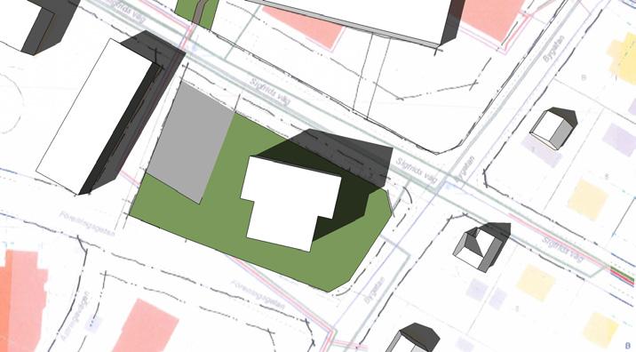 Solstudien visar att skuggningen främst påverkar den fastigheten som som ligger i korsningen