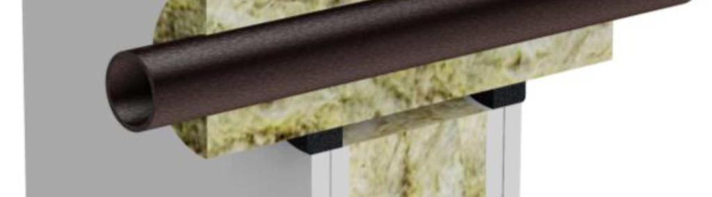 Applicera fogmassan runt rörisolering på båda sidor av vägg. LS: Röret ska ha genomgående rörisolering, 750 mm långt ut på varje sida av väggen.