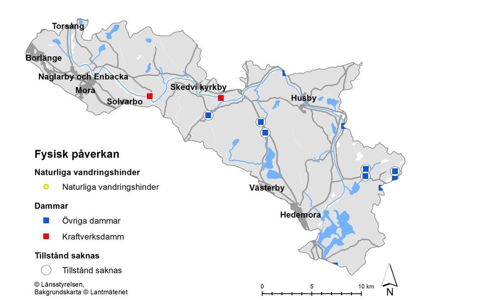 Fysisk påverkan Hydrologi (vattenreglering) Länsstyrelsen Dalarna jobbar med att sammanställa material om miljöproblemet inom avrinningsområdet.