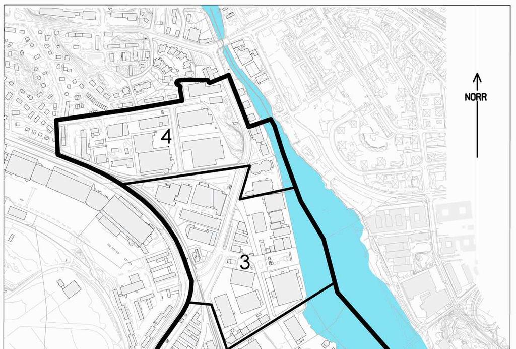 Befintlig bebyggelse och verksamheter Utredningsområdet kan delas in i fyra delområden med olika karaktär: Bild: delområden Delområde 1 rymmer ett stort antal små företag av olika slag; industri,