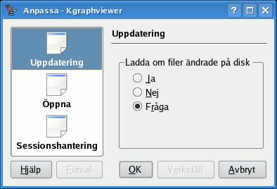 Sidan Uppdatering låter dig ändra beteende hos KGraphViewer när en fil ändras på disk.