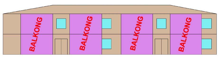 12 Antagandehandling Bild 7. Sektion framifrån på hur balkongerna kommer att se ut på låghusen. Balkongerna är markerade med lila för att de ska synas tydligare.