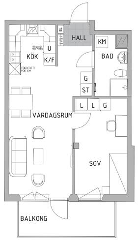 Lägenhet 1322 Lägenhet 1363 2 rok, 52 kvm, plan 2 Nordengatan 43