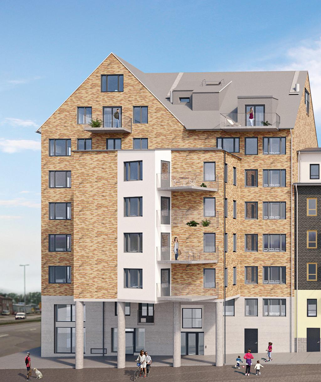 Arkitekten om fastigheten Arkitekt: Peter Ewehag, M5 Arkitektur En bärande förutsättning i projektet har varit att skapa ett stort antal lägenheter, av skiftande storlek för att nå en bredd bland de