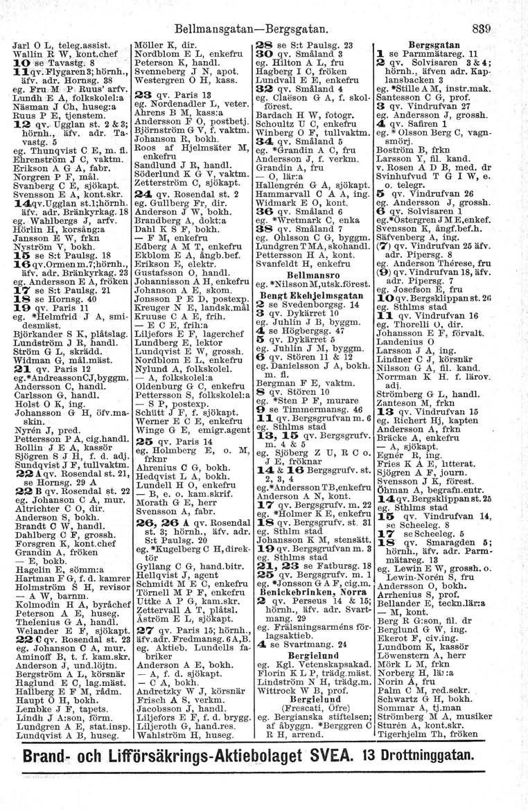 Jarl O L, teleg.assist. Wallin R W, kont.chef 10 se Tavastg. 8 :(1qv. FlYgaren3; hörnh., äfv. adr. Hornsg. 38 ego Frul,M PI Buus' arfv. Lundh E A, folkskolel:a Näsman J Ch, huseg:a Runs P E, tjenstem.