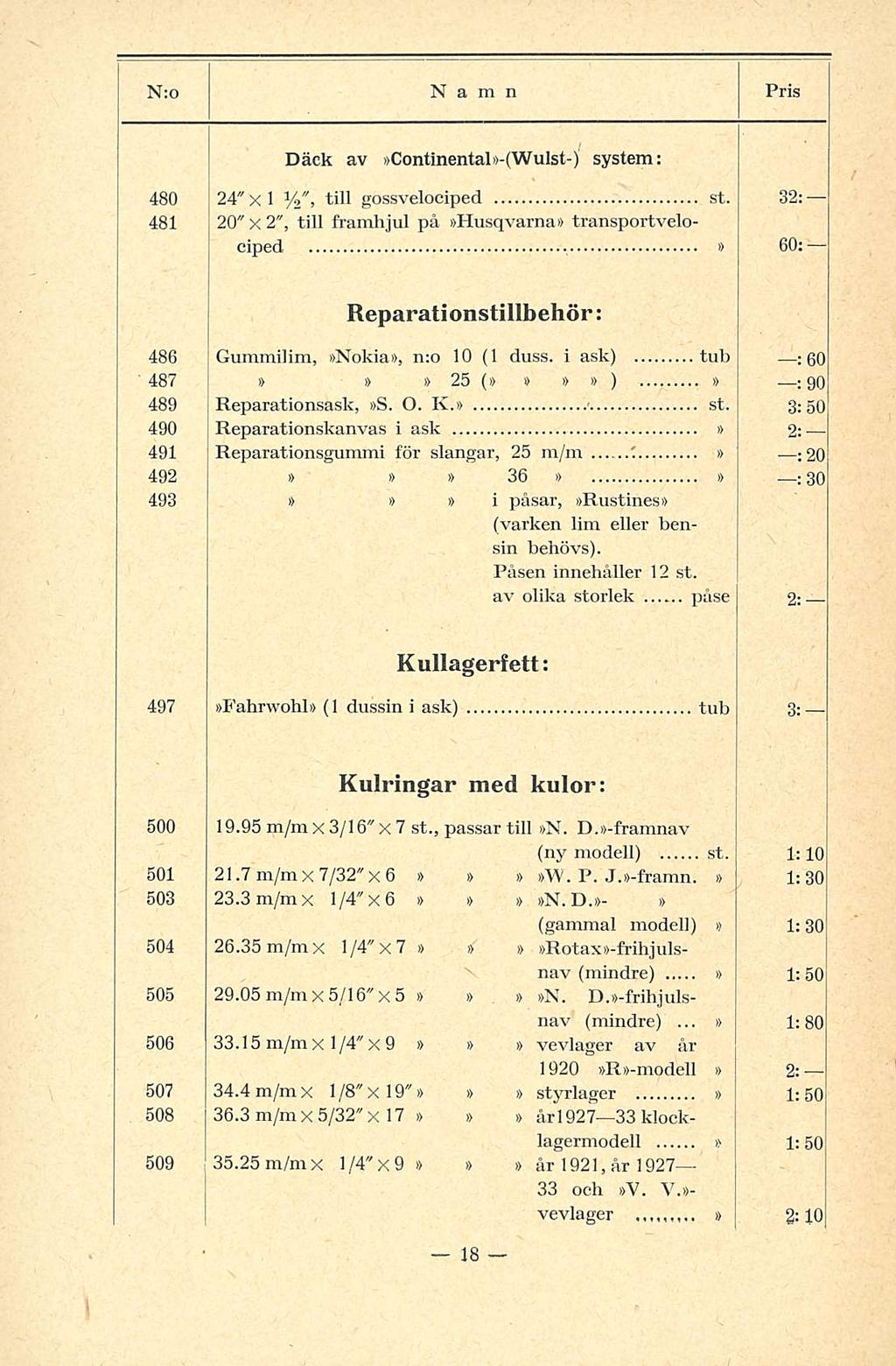 Däck av Continental-(Wulst-) system: 480 24" x 1 %", till gossvelociped st.