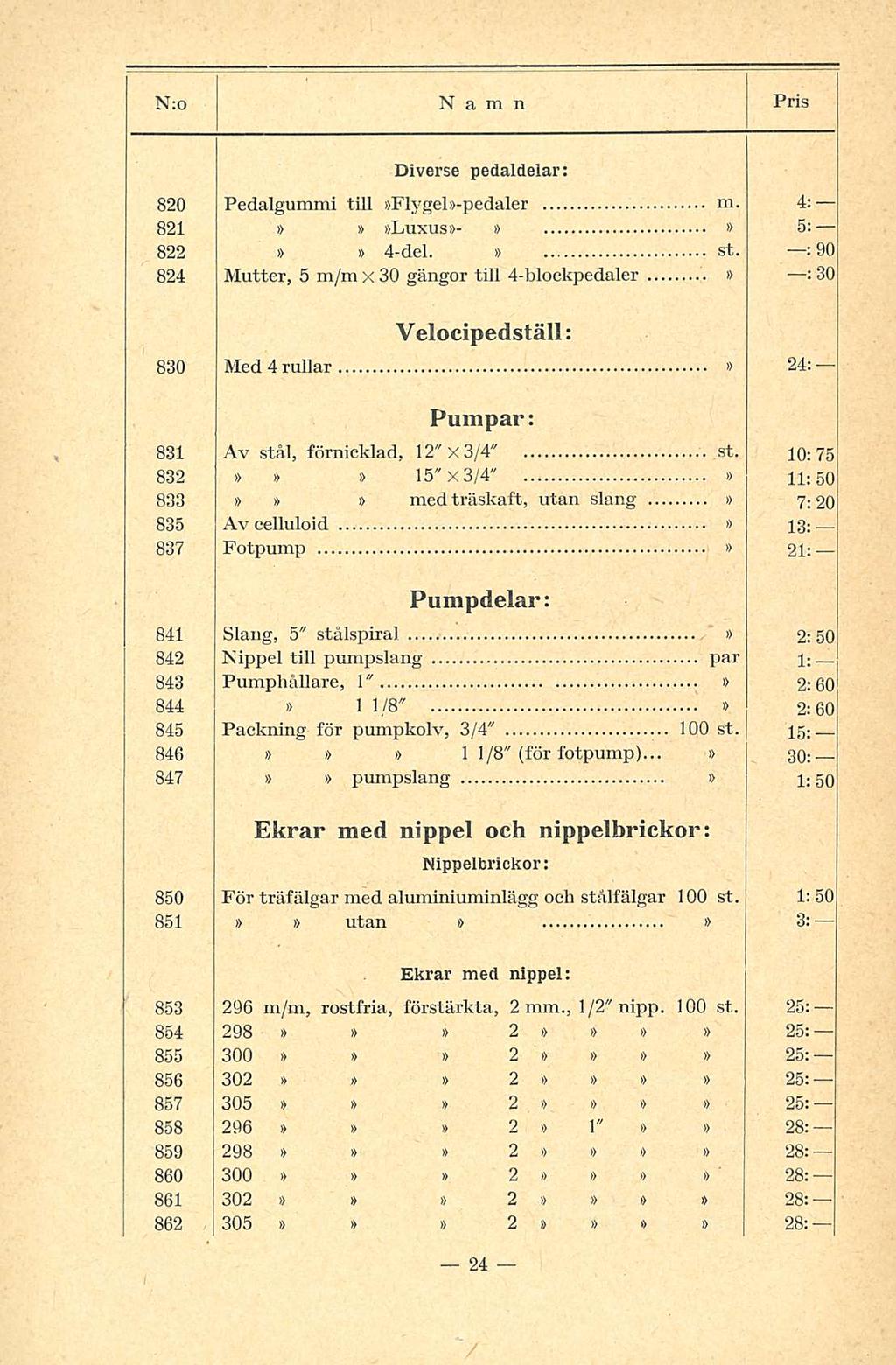 Diverse pedaldelar: 820 Pedalgummi till Flygel-pedaler m. 4: 821 Luxus- 5: 822 i> 4-del. st.