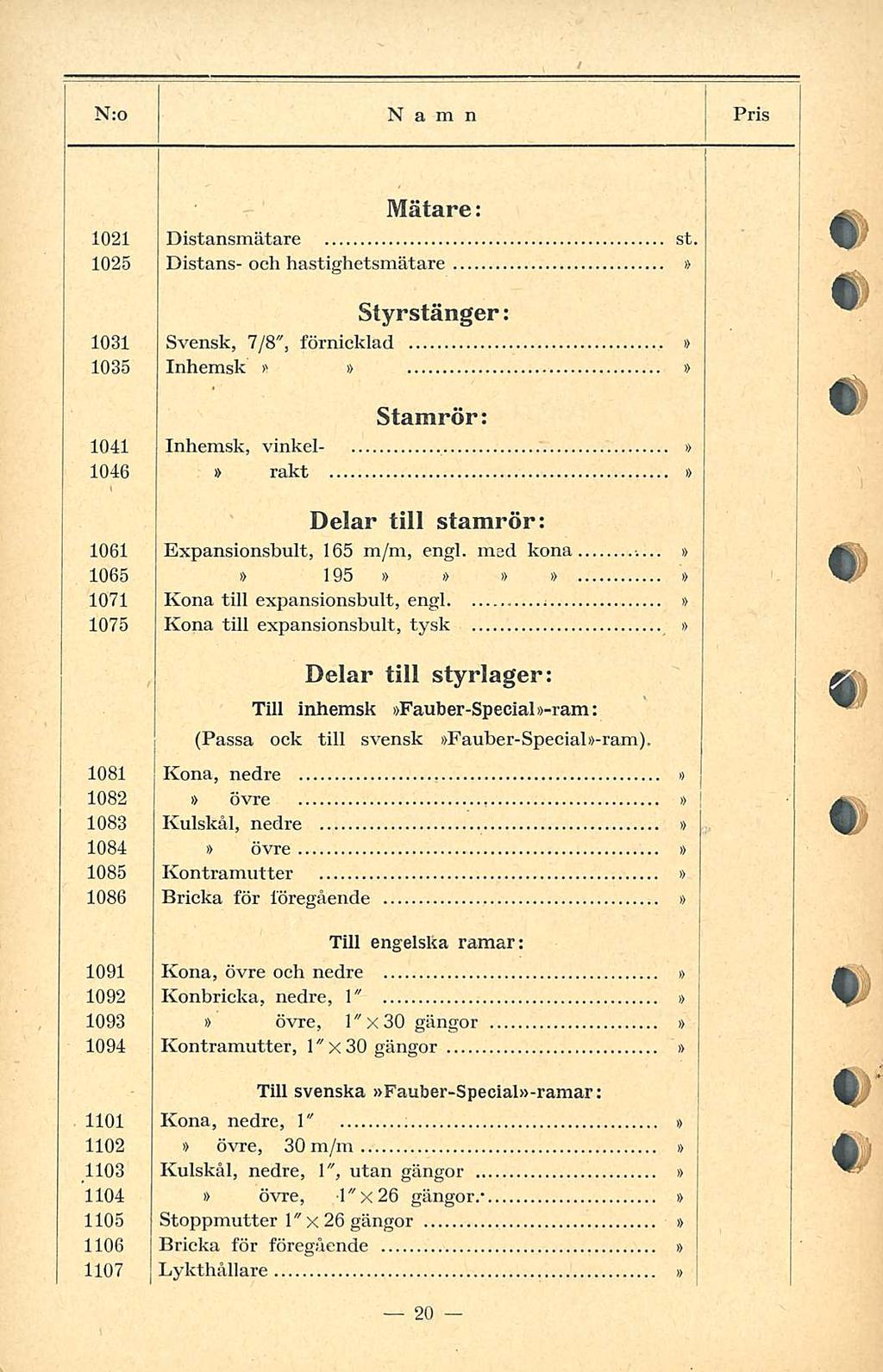 - N:o Namn Pris Mätare: 02 Distansmätare st.