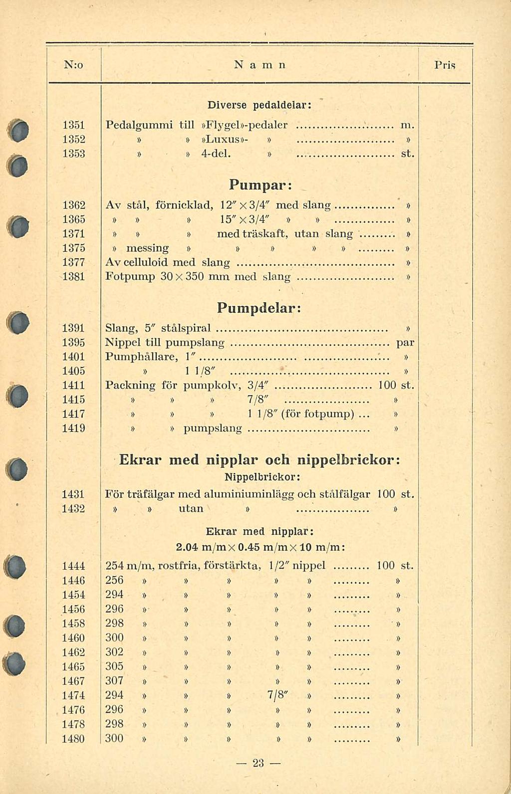 N:o Namn PRIS Diverse pedaldelar: 35 Pedalgummi till Flygeb-pedaler m. 352 Luxus- 353 i> 4-del. st.