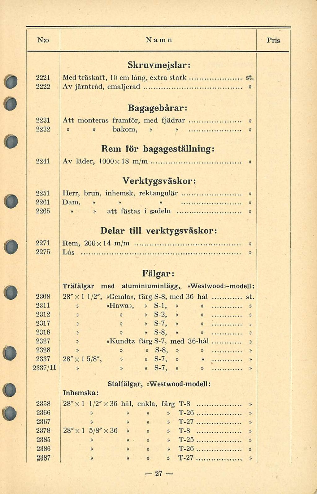 N:o Namn PRIS Skruvmejslar: 222 Med träskaft, 0 cm lång, extra stark st.