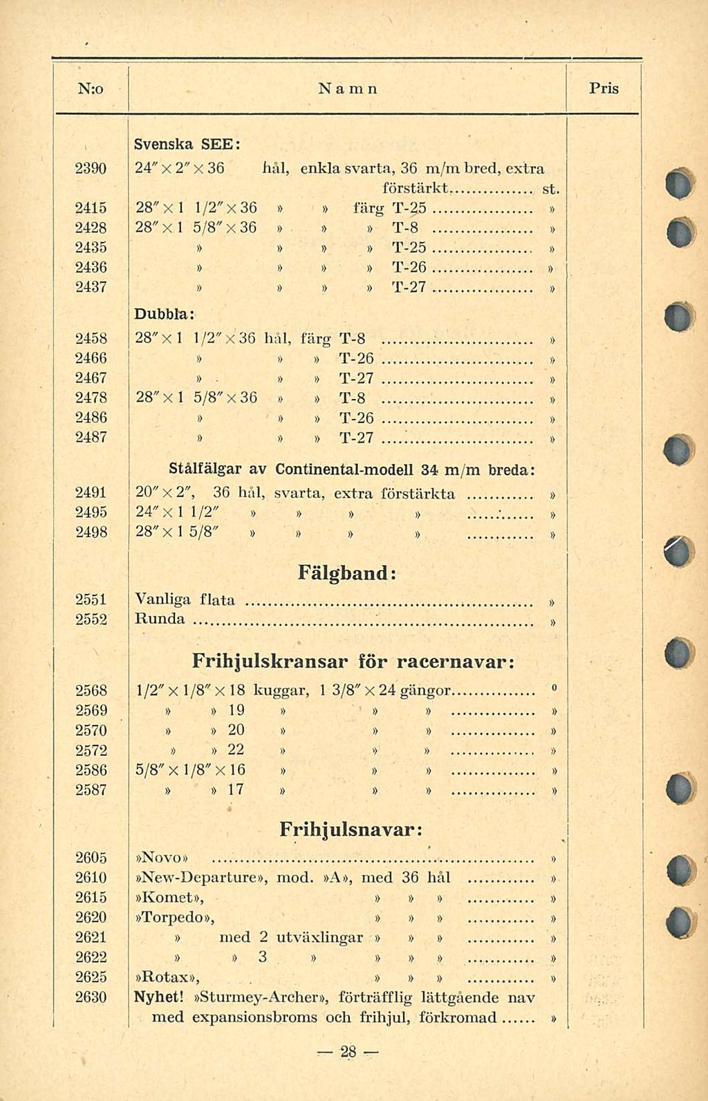 N:o Namn Pris Svenska SEE: 2390 24" x2"x 36 hål, enkla svarta, 36 bred, extra förstärkt.