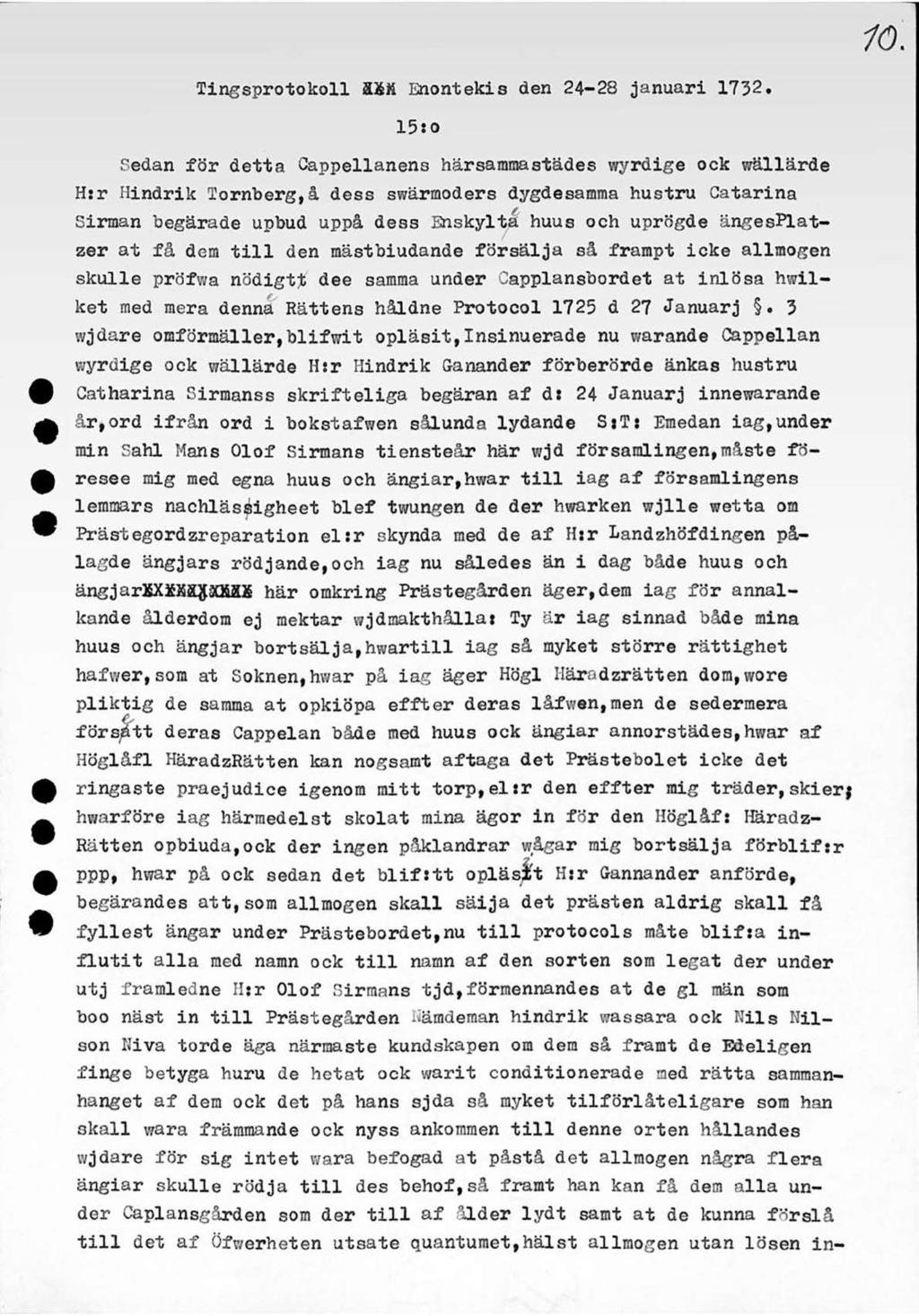10. Tingsprotokoll SUéä Enontekis den 24-28 januari 1732.