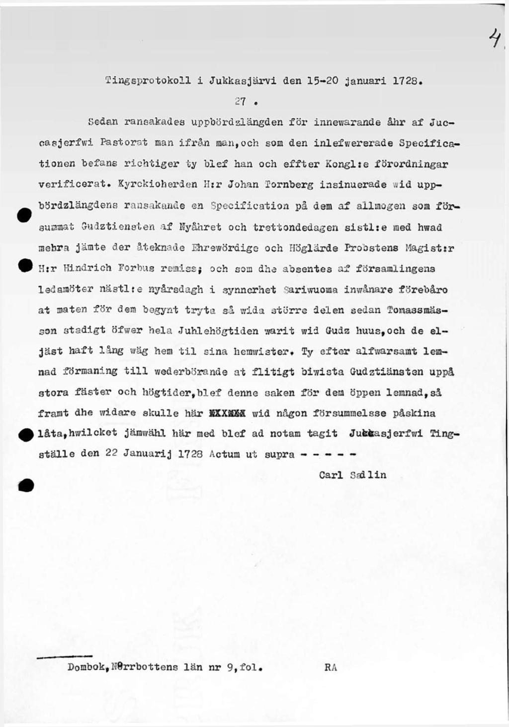 Tingsprotokoll i Jukkasjärvi den 15-20 januari 1728. 27.