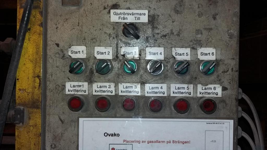 Bilaga 1 (2/3) 3. Vrid Tändspänning till start. 4. Tryck på knapparna Tändning Brännare. Knappen måste hållas kvar i läge ON någon sekund tills att alla brännarna startat.