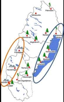 De lokaler som ingår i Hög-höjd är Fiskåfjället, Hundshögen samt Branten. Resterande lokaler ingår i Norrlands inland.