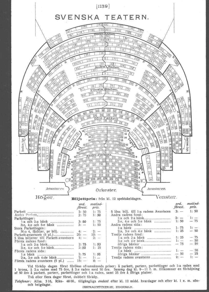 0.0 0.0 0.0 l1139 ] SVENSKA TEATERN. Höger. Biljettpris: från kl. Parkett. Andra P~r"'ett,, 0.