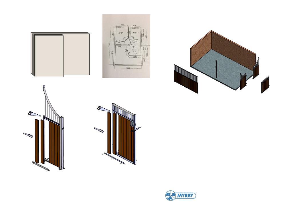 5 0 Steg Planritning Monteringsanvisning Följesedel/Packlista Steg Markera positioner för Fronter, Mellanväggar och stolpar på golvet i Stallet. Kontrollmät! Lägg ut alla delar på rätt plats.
