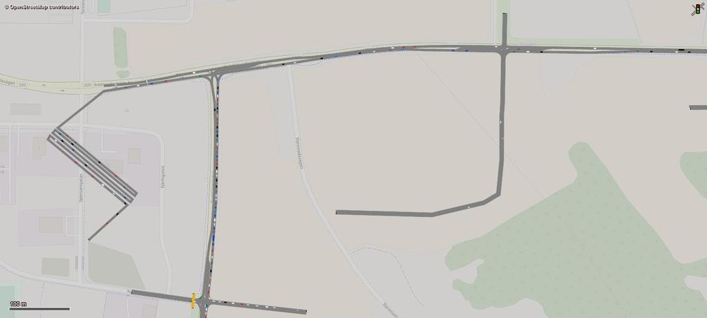 11 (27) Scenario 2 alstrad trafik södra området med dagens utformning Detta scenario har byggts upp i syfte att se hur trafiken flyter när trafikalstringen för det södra området har lagts till, med