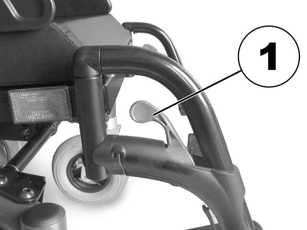 Invacare Bora/Spectra XTR-serien 5.19 Standard 80 benstöd 5.19.1 Svänga benstöden utåt och/eller ta av dem 5.19.2 Inställning av längd Insexnyckel 5 mm Den lilla lossningsspaken sitter i överdelen av benstödet (1).