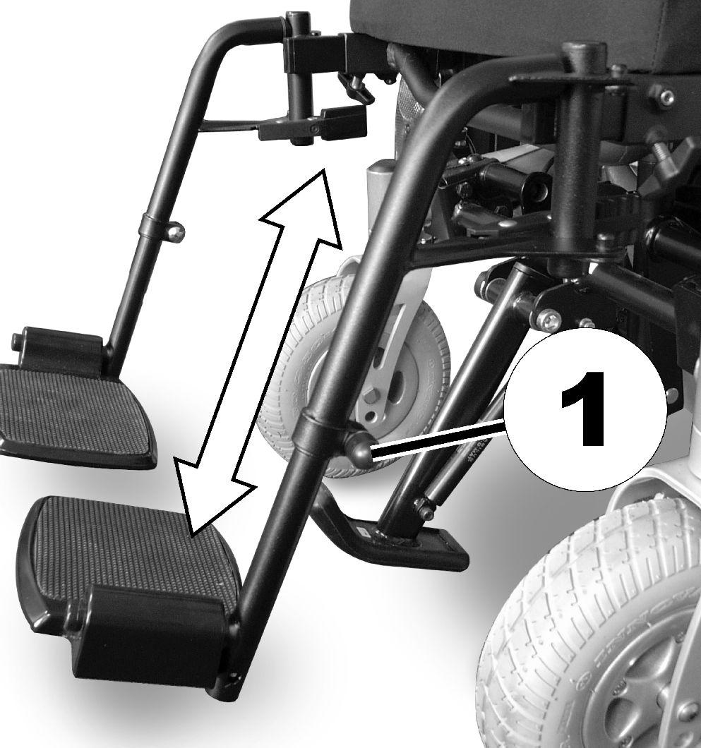 Invacare Bora/Spectra XTR-serien 1. 1. Ta bort plastskyddet från justeringsskruven (1). 2. Lossa skruven med hjälp av den fasta U-nyckeln 13 mm. 3.