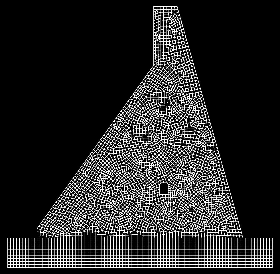 Plain strain elements were used for the massive monolith where the thickness is equal to unity, by using the element type CPE4R. A mesh size of 0.