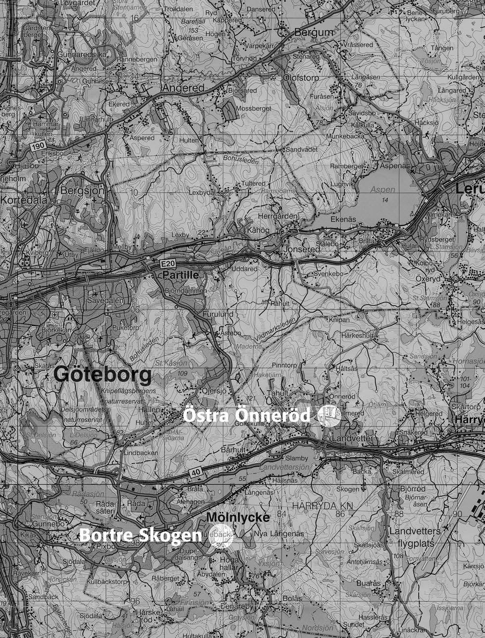 N Fig. 2. Utsnitt ur Blå kartan, blad 61 Göteborg, med platsen för undersökningarna markerade. Skala 1:100 000.