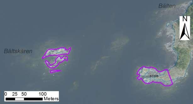 enskilda öar Arbetsinsats åtgång (1: <0,5 dv, 2: 0,5-1 dv, 3: >1 dv) Total areal 50306 Bältens västskär SE0610006 6 0 0,52 Beskrivning: Skäret utanför Bälten.