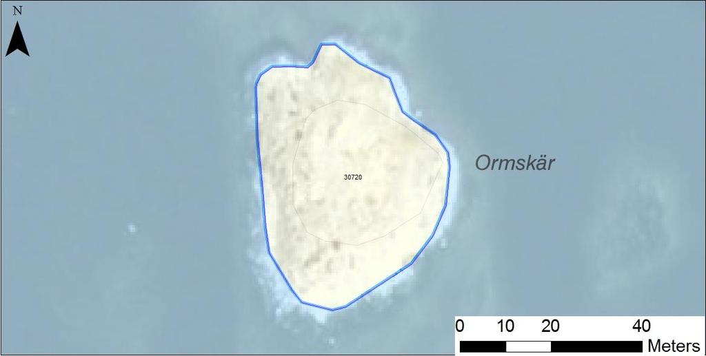 N områdes nr enskilda öar Tidsåtgång (1: <0,5 dv, 2: 0,5-1 dv, 3: >1 dv) Total areal 30720 Korsöns västskär SE0610001 1 1 0,18 Beskrivning: Lågt klippskär i utsatt läge.