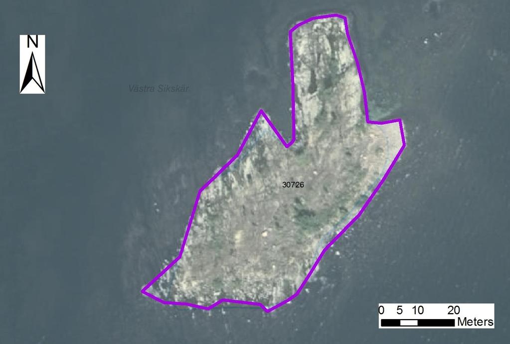 enskilda öar Tidsåtgång (1: <0,5 dv, 2: 0,5-1 dv, 3: >1 dv) Total areal N 30726 Västra Sikskär SE0610001 1 2 0,27 Beskrivning: et håller på att växa igen och har ett överhängande behov av