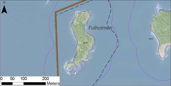 enskilda öar Arbetsinsats åtgång (1: <0,5 dv, 2: 0,5-1 dv, 3: >1 dv) Total areal 40105 Fulholmen SE0610006 4 1 0,18 Beskrivning: Lokalen utgörs av Fulholmens södra udde som framförallt består av