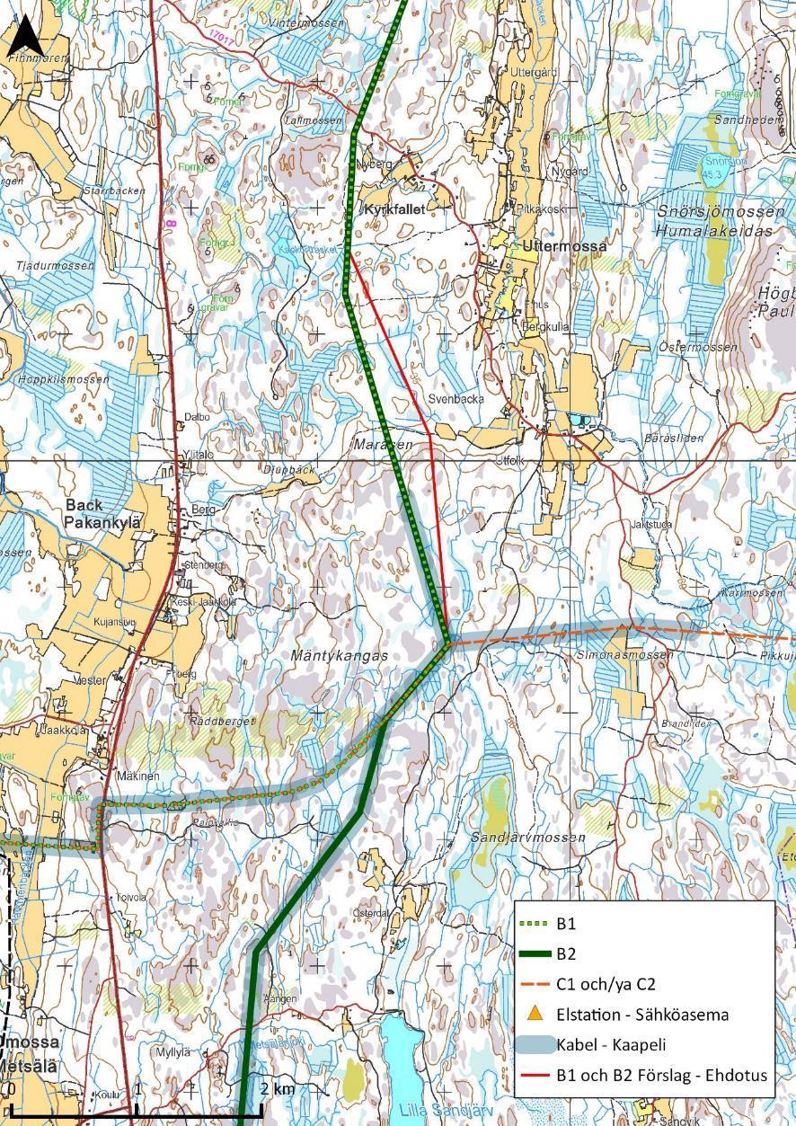 B1 B2 C1 och/ja C2 Elstation - Sähköasema Kabel Kaapeli B1/B2 Förslag - Ehdotus