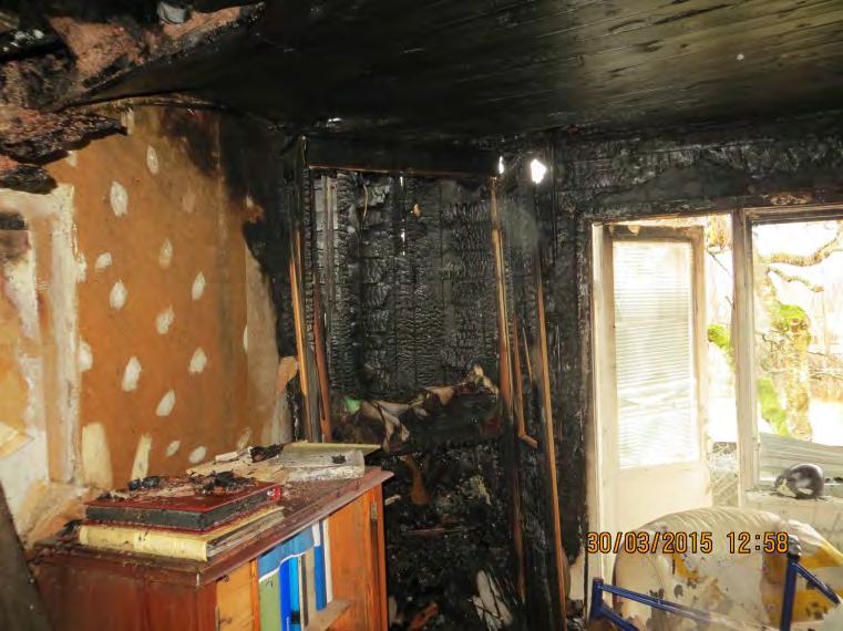 Id olycksundersökning 2015A00198 Primärbrand. Här har branden startat. Brandorsak. Startplatsen är säkerställd.