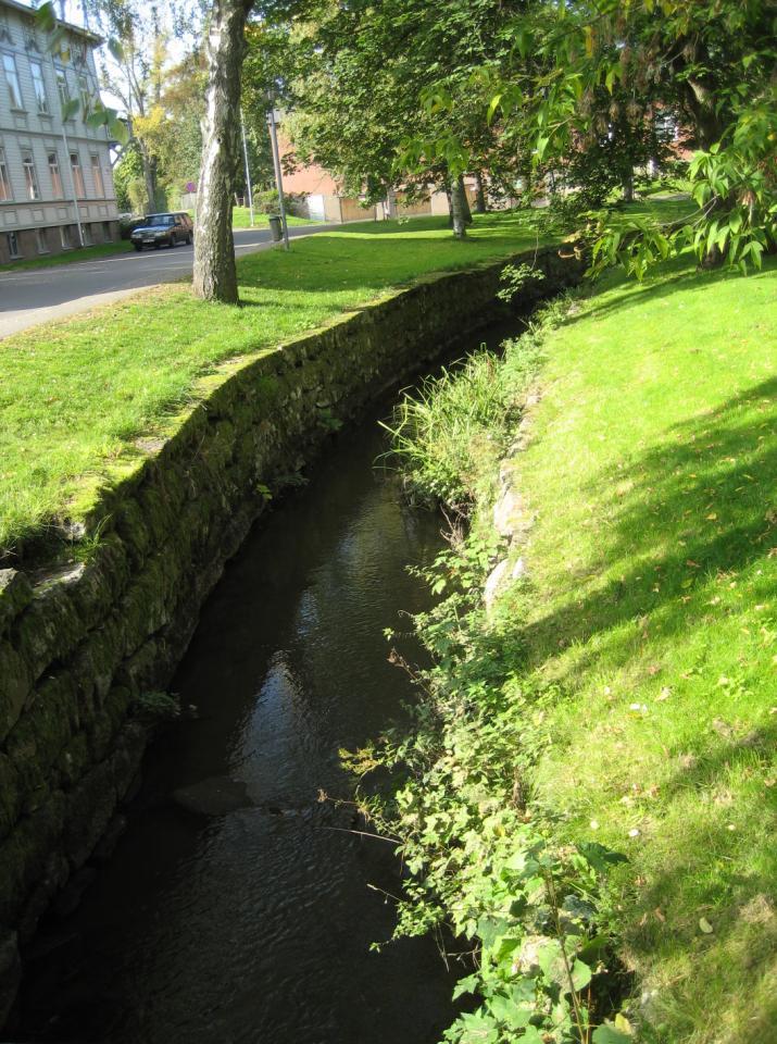 uppleva mörker också. Desto tryggare besökare upplever ett stadsrum, desto fler människor använder det (Borg, 2000, s.5,7). Figur 14. Stenmuren längs med Drysan.