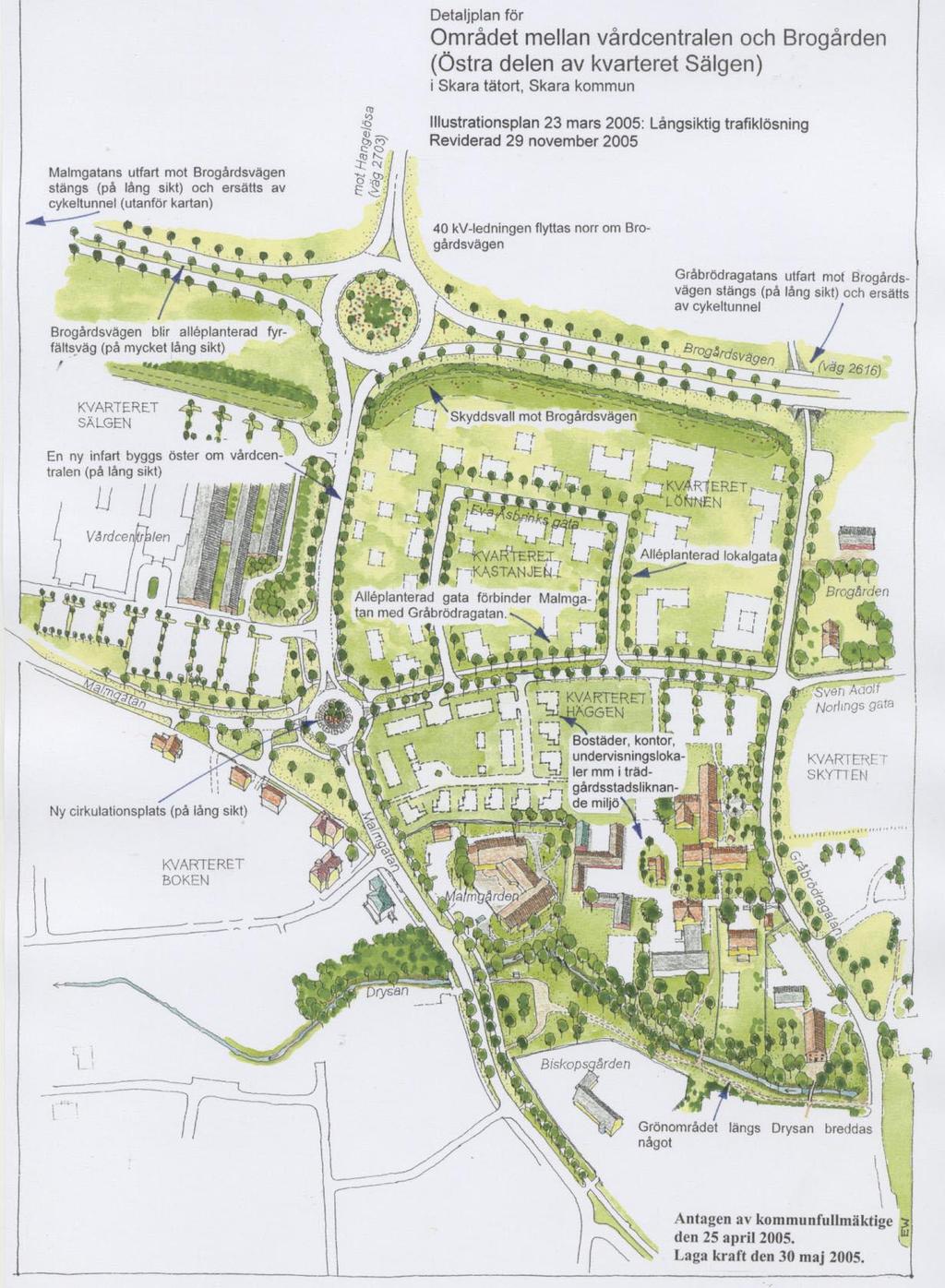 Bilaga 4 Illustrationsplan över östra delen av kvarteret Sälgen, Skara, från Samhällsbyggnadskontoret, Skara kommun.