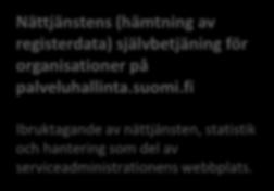 Suomi.fi-nättjänsten: oktober december 2019 Vägkartan preciseras när arbetet fortskrider Ny smarta guider för medborgarna (wizards). I bruk uppskattningsvis: november 2019.
