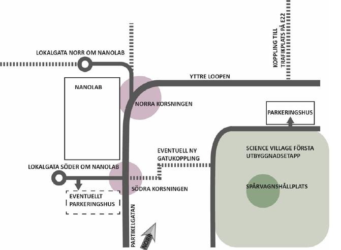 Gångtrafik Cykeltrafik Gångtrafik- (gul) respektive cykeltrafikstrukturen (rosa).
