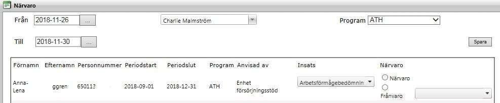 Registrering fler datum per gång Från och till datum kan anges för att registrera en hel period. Lördag och söndag hoppas över.