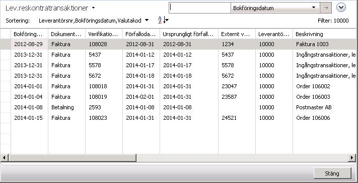 Hitta funktionen Avdelningar/Inköp/Orderbearbetning/Inköpsorder Ursprungligt förfallodatum i leverantörsreskontran Funktionen innebär att man kan se det ursprungliga förfallodatumet på en