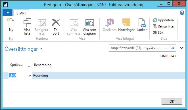 I översättningsfönstret lägger du in den Språkkod du vill göra översättningen för och i fältet Benämning skriver du benämningen på valt språk.