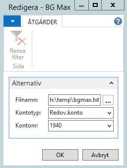 I fältet Filnamn så trycker du på Assist-knappen och väljer den fil du sparat ner från Bankgirot/Banken. I fältet Kontotyp välj Redov.konto eller Bankonto.
