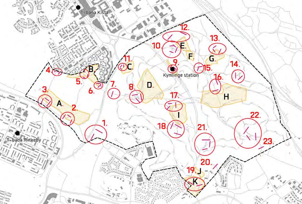 1.3 AVGRÄNSNING Analysområdet för kartläggningen inkluderar Norra Kymlinge, delar av Igelbäckens naturreservat och Ärvinge ängar mellan Kista och Rinkeby.