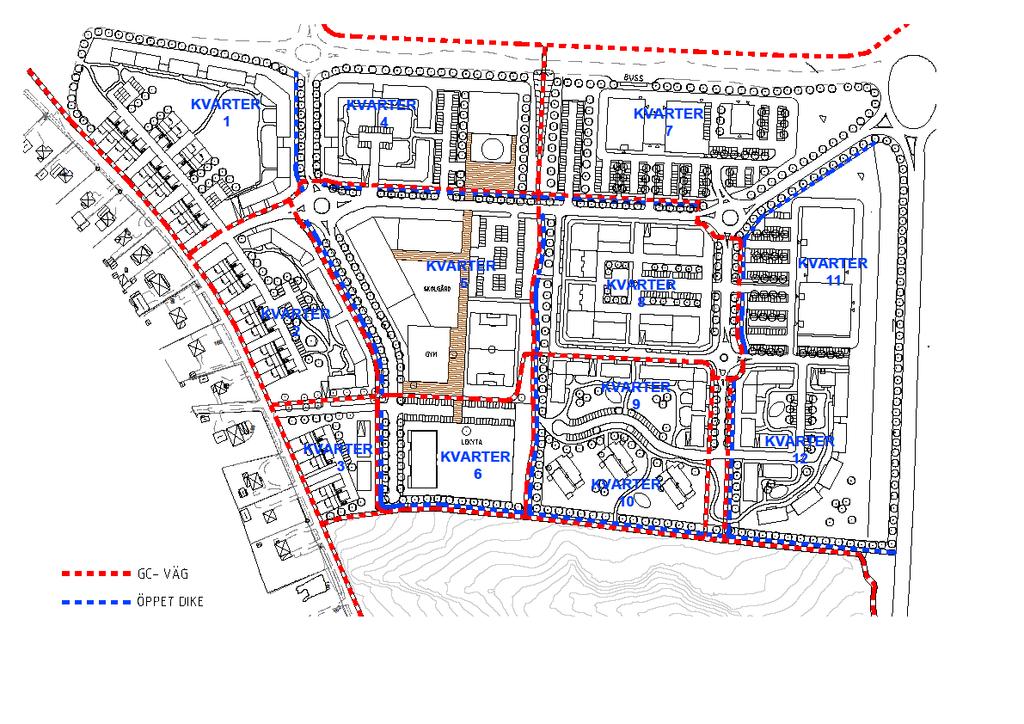 Gatan ska ge möjlighet för möten mellan människor och samtal över häcken. Gång- och cykelstråken är separerade från gatornas biltrafik för en trygg och säker trafikmiljö i stadsdelen.