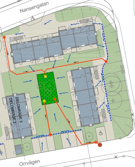 repo001.docx 2012-03-29 6.3 Delområde 3 I detta område leds dagvatten till planteringsytan enligt figur 8.