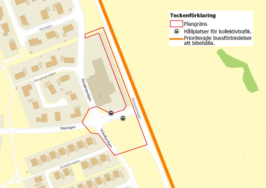 18(37) Idag ligger delar av hållplatsen på den norra sidan av Sågvägen inom kvartersmark med planbestämmelsen Handel.