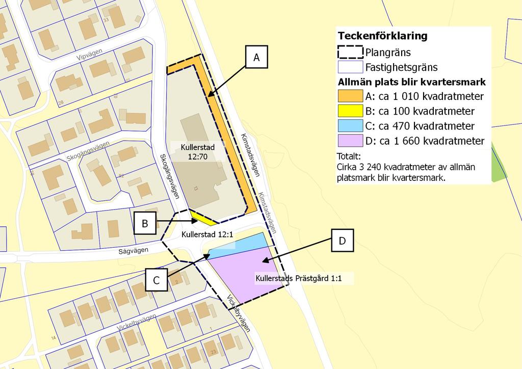 33(37) Figur 17: Kartan redovisar de områden inom planområdet som berörs av fastighetsreglering där allmän plats blir kvartersmark.