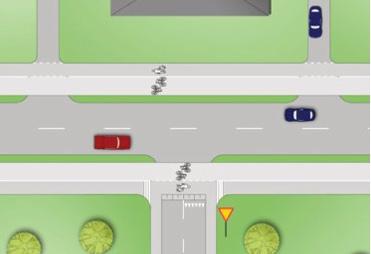 2.8 Korsningspunkter Vid anslutande sidovägar trafiksäkras korsningspunkterna. Gång- och cykelbanan görs upphöjd och bilister på sidovägarna får väjningsplikt (se bild 9).