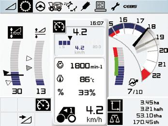 När frontaggregatets arbetshöjd aktiveras, väljer DYNAMIC POWER automatiskt motorns maximala effektkurva, 10/10.